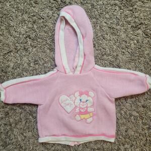 Vintage 80s Carter's Embroidered Sweater Baby 3 mo Pink Fleece Bear Love To Jog